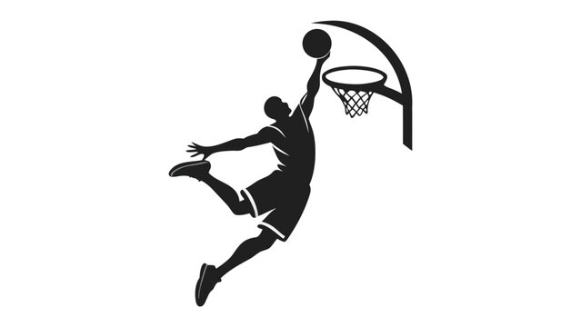 Basketball player slam dunking graphic icon isolated on white