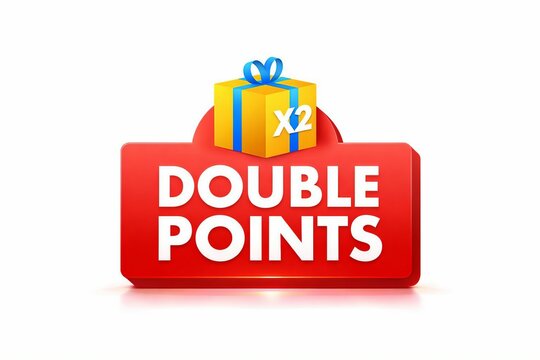 Double points promotion badge with gift box icon and x2 multiplier