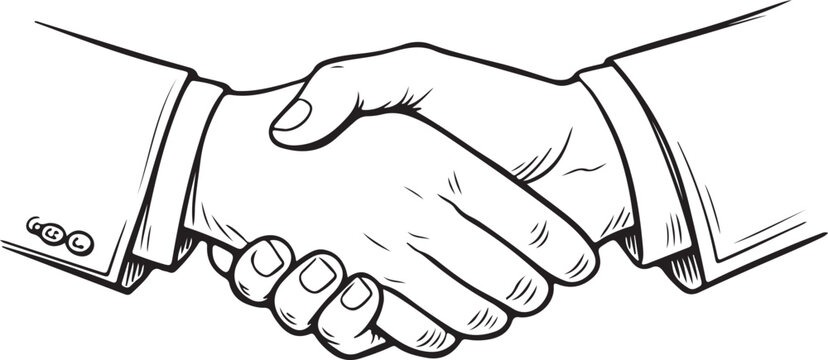 Hand drawn line art of a handshake depicting agreement for business concepts