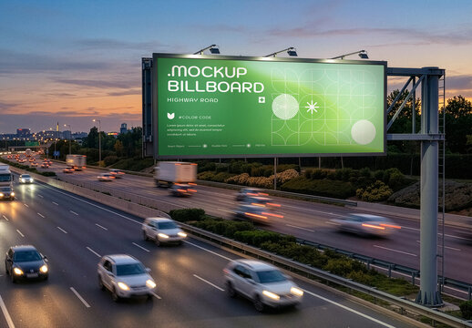 Night Highway Road Billboard Mockup