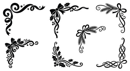 collection of festive floral corner ornaments black silhouette © Taylor