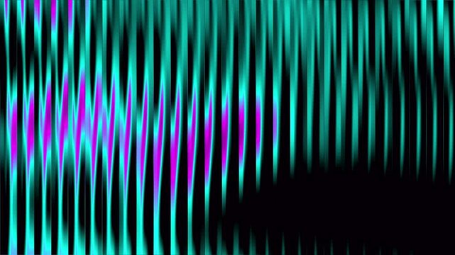 Reeded glass cyan purple neon wave motion background, fluted glass effect animation, abstract teal violet light curtain fractal pattern, futuristic seamless overlay