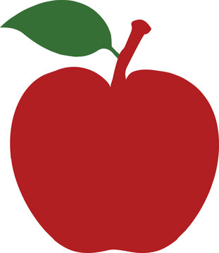  Red delicious or Fuji apple fruit with leaf flat vector art on a white backgraound