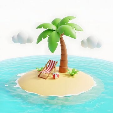Pixel art palm tree on tropical island with colorful hammock