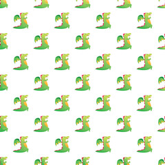 Fototapeta premium Green cartoon dragons with wings creating a fun seamless pattern