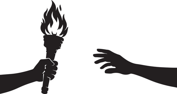 One holding a flaming torch silhouette vector
