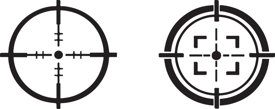Two Target Reticle Icons Showing Aiming And Focusing crosshair scope silhouette vector