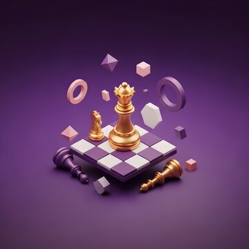 Chess king piece with checkmate on purple and pink board