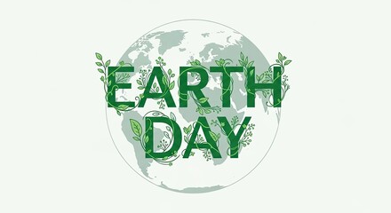 Obraz premium Green Earth Day typography with leaves over world globe