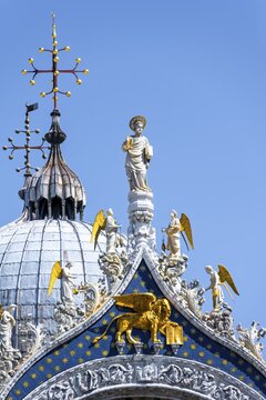 Facade and dome of the Basilica of St. Mark, San Marco, Venice, Veneto, Italy
