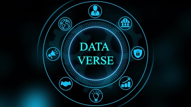 Data verse digital concept with rotating business and futuristic hud interface for tech and corporate analytics