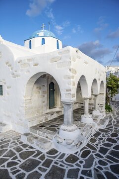 Blue and White Greek Orthodox Church Agios Nikolaos, Parikia, Paros, Cyclades, Aegean Sea, Greece