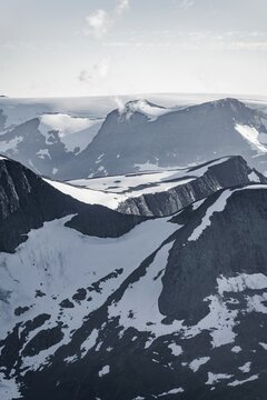 Glacier and mountains in Jostedalsbreen National Park, view from the top of Sk&aring;la mountain, Breheimen mountain range, Stryn, Vestland, Norway
