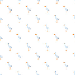 Naklejka premium Storks creating a charming and decorative repeating seamless pattern on a clean white background