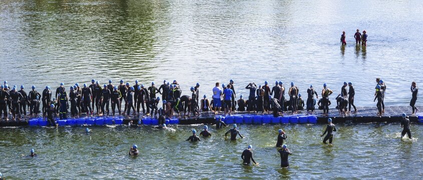 Swimmer, Triathlon, Danube, Ulm, Swabia, Baden-W&uuml;rttemberg, Germany