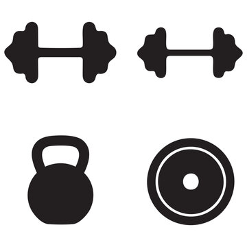 Fitness equipment silhouettes including dumbbells and weight plate silhouette high quality professional detailed modern