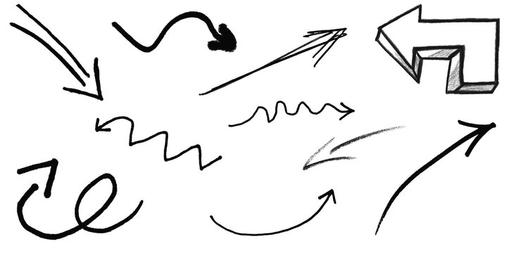 Hand drawn arrows and lines collection isolated on transparent background