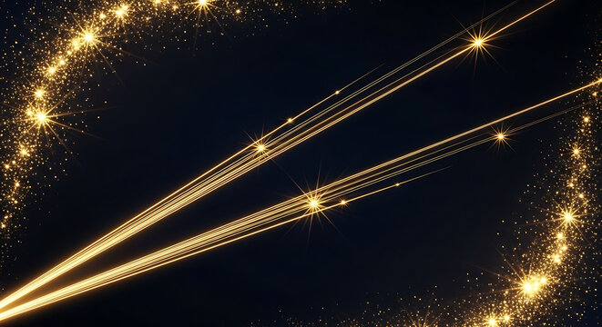 Golden particle trails forming an arc and parallel lines on a dark background illustrating data flow energy or abstract technology with particles abstract technology futuristic communication