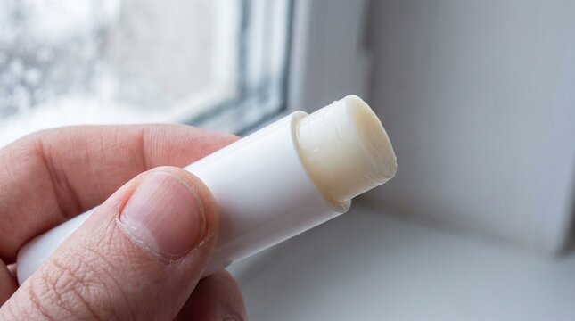Close-up of a natural lip balm stick
