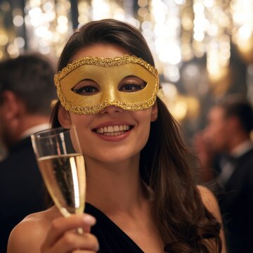 Masked Woman Shares Drinks With Friends at a Party During a Night Celebration