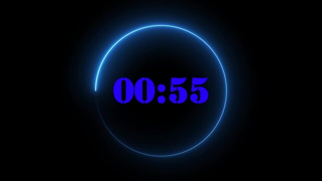 Neon Blue 60-Second Circular Countdown Timer