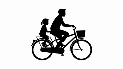 Fototapeta premium Father's Day Black silhouette of a man riding bicycle with child, bike rider couple, family cycling, outdoor recreation isolated on White Background vector