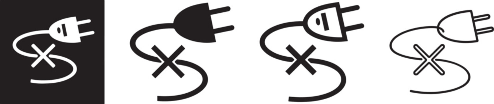 Electric power plug with cross symbol icon for disconnect warning.