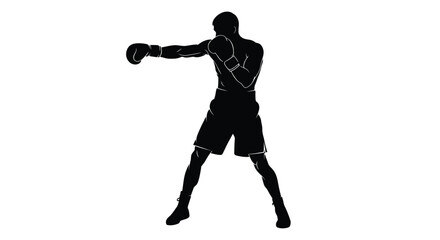 Obraz premium Boxer throwing punch dynamic pose black silhouette