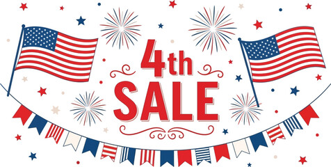Obraz premium 4th of july independence day vector sale banner with american flags and fireworks