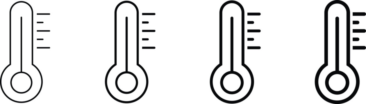 Thermometer and Temperature Icon Set in Four Varied Outline Stroke Weights