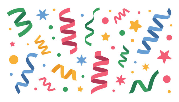 Colorful confetti and streamers scatter celebration party decoration design element