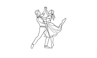 Obraz premium Couple dancing ballroom style in elegant pose isolated on transparent background, Vector silhouette line art