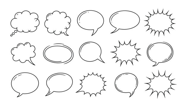 Vector speech bubbles and thought balloons set comic book style dialogue elements