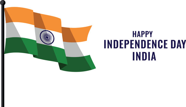 Independence Day vector illustration Indian flag waving with 'happy Independence Day' text