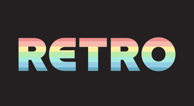 Retro Rainbow Text on Black Background, Colorful Design