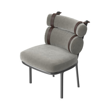 Double Bolster Backrest Armless Chair with Leather Straps Isometric View on White Background