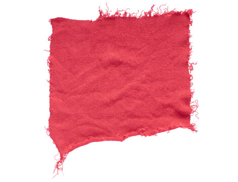 a piece of torn red rag on a white background