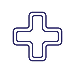 Obraz premium Blue outline plus sign symbol with rounded corners on white background