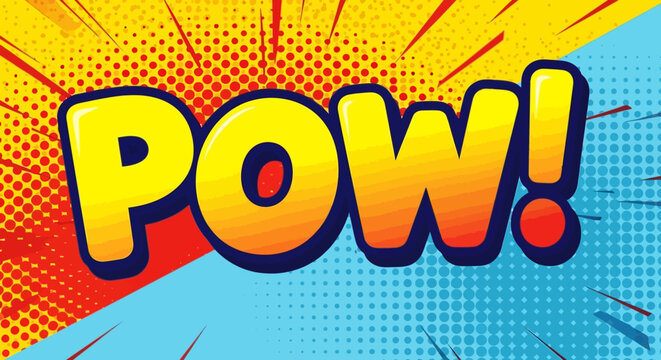 Comic book style 'POW' word bubble on divided background