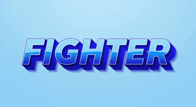 3D Fighter Text Graphic - Blue Design on Light Blue Background