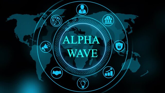Alpha wave digital business hud interface with global network and financial growth data visualization motion