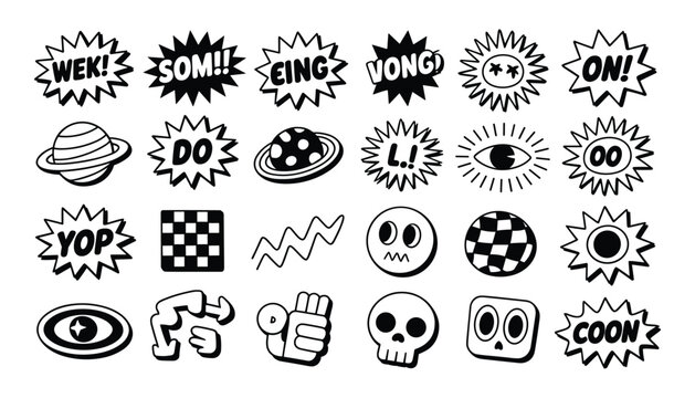 Retro comic book style vector graphics collection for pop art design