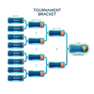 Tournament bracket with teams and champion trophy tournament competition