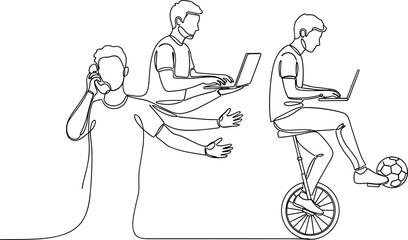 Multitasking Person: Phone, Laptop, Unicycle, Soccer Ball - Busy Lifestyle © kumara
