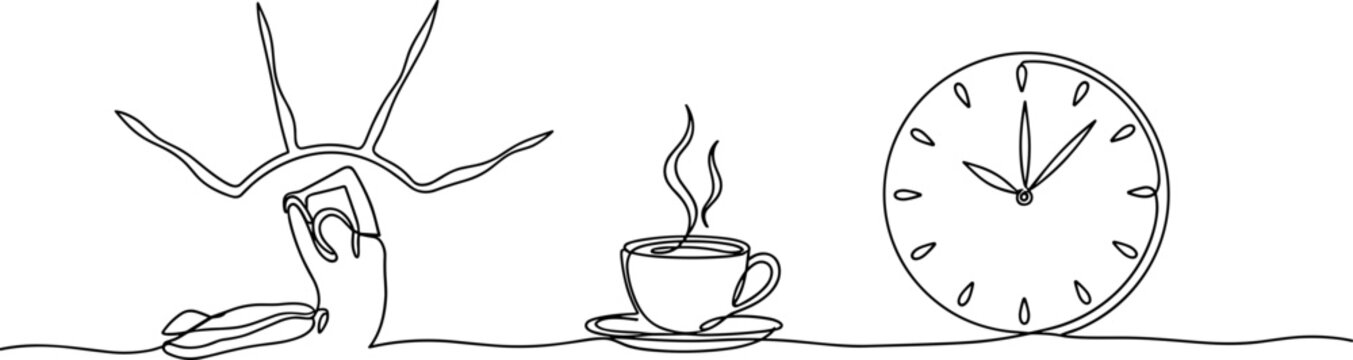 Work, Coffee, Time: Continuous Line Art