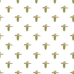 Obraz premium Green chrysalis cocoons hanging from branches creating a seamless pattern