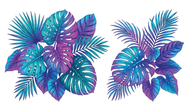 Vibrant tropical leaves vector illustration monstera palm and fern elements for design projects