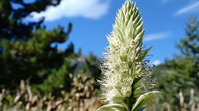slope Giant Puya Raimondii flower spike on Andean