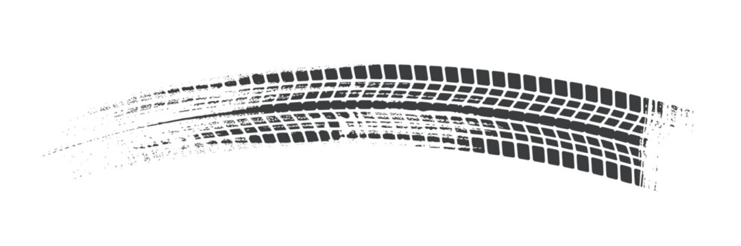 Dark Gray Tire Track Brush Stroke Curve on White Transparent Background tire mark vehicle