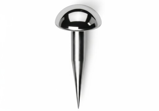 Shiny metal nail with countersunk head against plain background isolated on white background